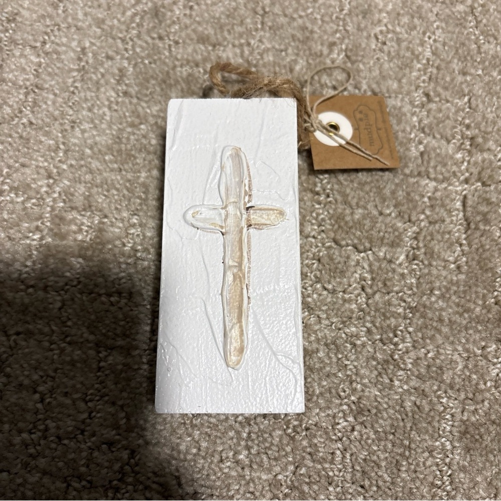 Mud Pie Cross Painted Wooden Ornament 5x2